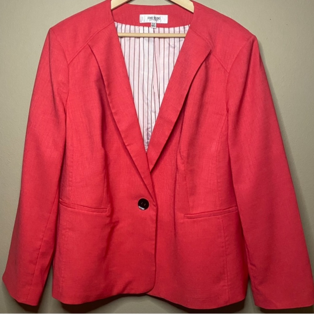 Jones Studio Jacket Blazer Women 22W Coral Orange One Button Long Sleeve Office
